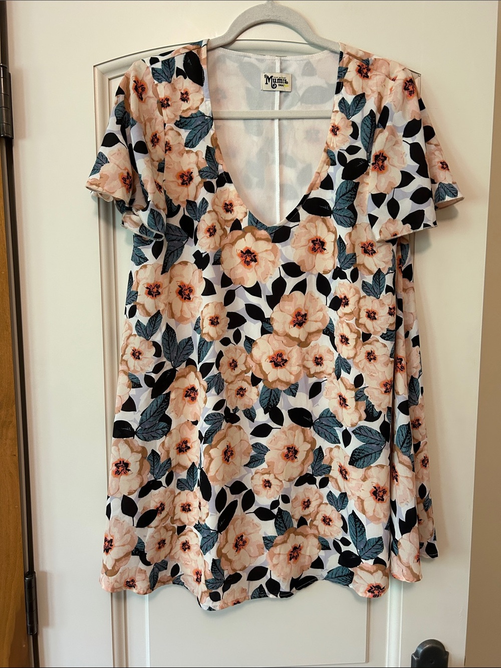 Show Me Your MuMu Peach Floral V-Neck Kylie Swing Mini Dress